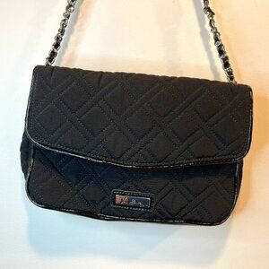 Vera Bradley Quilted Black Shoulder Bag with Leaf Lining - EUC